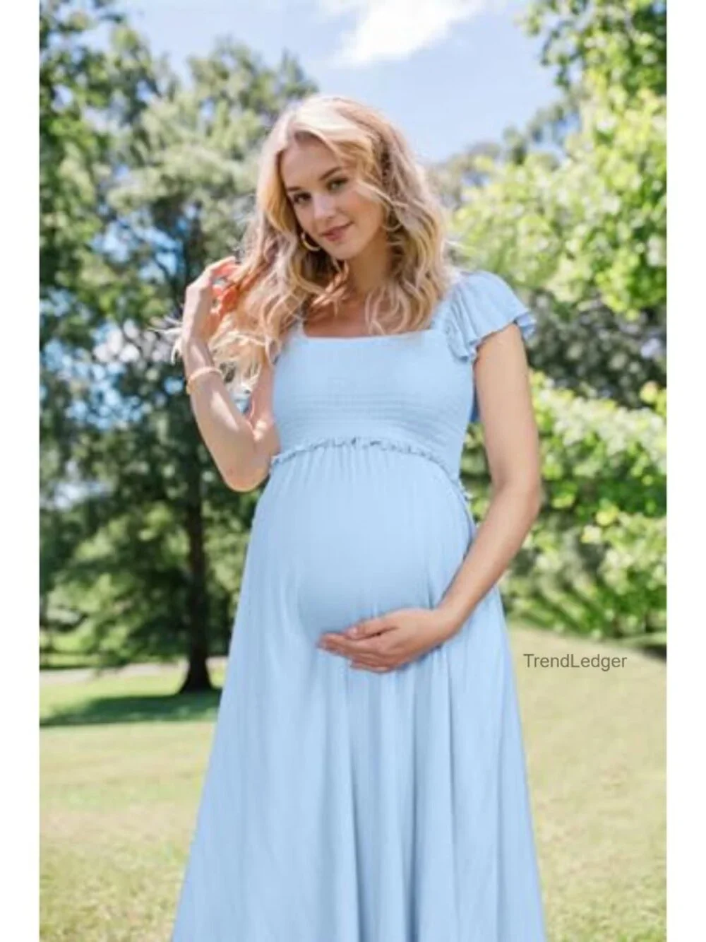 Ruffle Sleeve Maternity Maxi Dress for Baby Shower Photoshoot, Lightweight &
